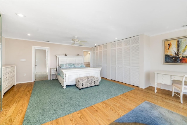 546A Beach Rd Unit A544, Sarasota, FL 34242 - bedroom featuring crown molding, wood finished floors, recessed lighting, and ceiling fan