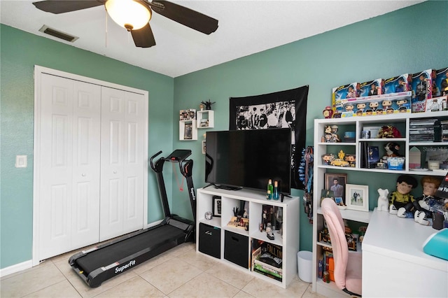 4649 72nd Ct E, Bradenton, FL 34203 - tiled office space with a ceiling fan