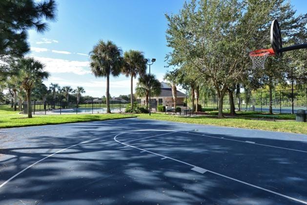 4649 72nd Ct E, Bradenton, FL 34203 - view of basketball court featuring community basketball court and a water view