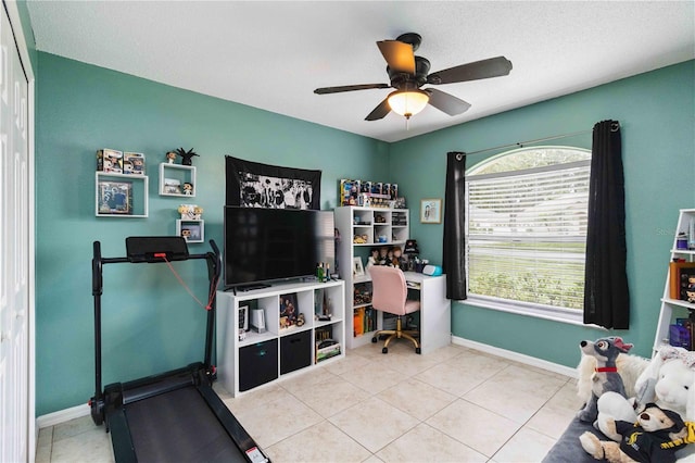 4649 72nd Ct E, Bradenton, FL 34203 - tiled office featuring a ceiling fan and baseboards
