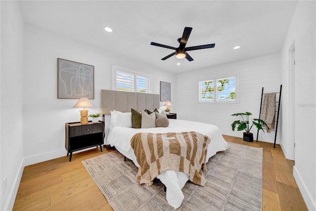 8001 13th Ave S, Saint Petersburg, FL 33707 - bedroom featuring light wood-style floors, recessed lighting, and a ceiling fan