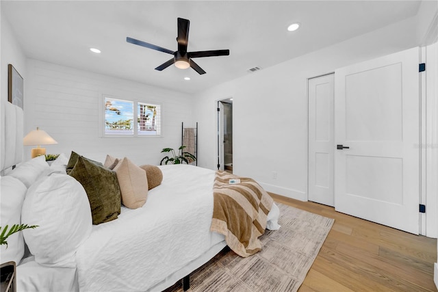 8001 13th Ave S, Saint Petersburg, FL 33707 - bedroom featuring light wood-style flooring, recessed lighting, and ceiling fan
