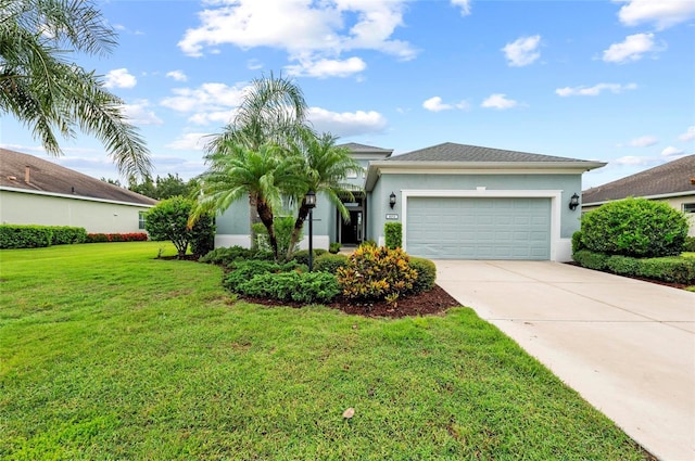 4654 Claremont Park Dr, Bradenton, FL 34211 - view of front of property with an attached garage, concrete driveway, a front yard, and stucco siding