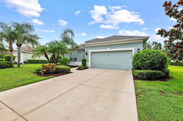 4654 Claremont Park Dr, Bradenton, FL 34211 - single story home with concrete driveway, a garage, stucco siding, and a front yard