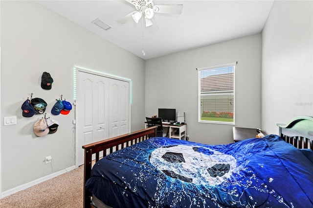 4654 Claremont Park Dr, Bradenton, FL 34211 - bedroom featuring carpet flooring, a closet, and a ceiling fan