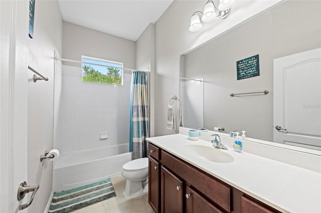 4654 Claremont Park Dr, Bradenton, FL 34211 - full bathroom with vanity, shower / tub combo with curtain, and tile patterned flooring
