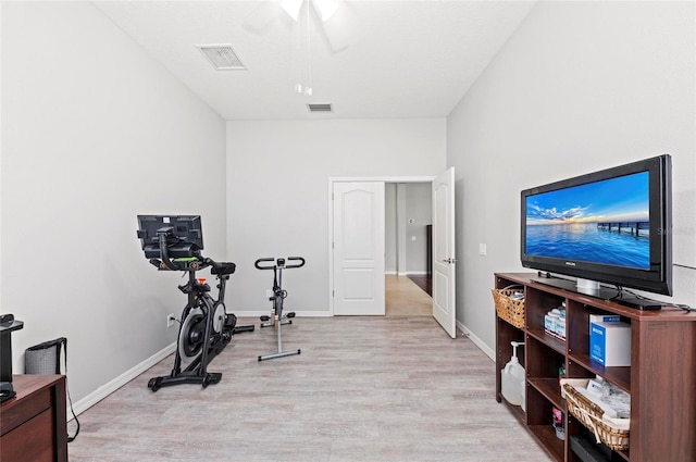 4654 Claremont Park Dr, Bradenton, FL 34211 - workout area with wood finished floors and a ceiling fan