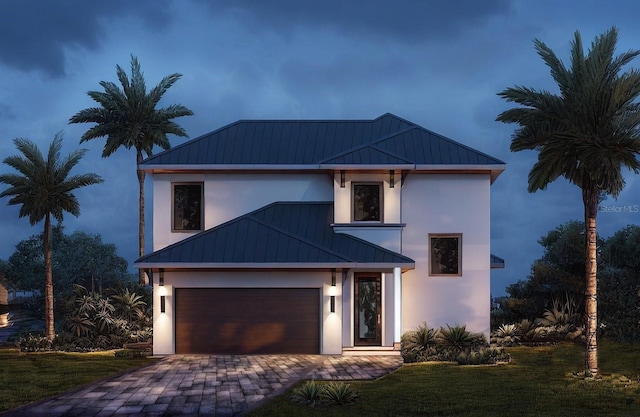 7804 20th Pl W, Bradenton, FL 34209 - contemporary home with a standing seam roof, stucco siding, and a metal roof