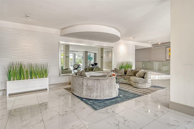 1000 Longboat Club Rd Unit 1105, Longboat Key, FL 34228 - living area featuring marble finish flooring and wallpapered walls
