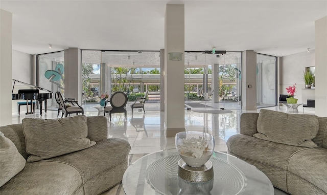 1000 Longboat Club Rd Unit 1105, Longboat Key, FL 34228 - living area featuring a wall of windows and light tile patterned floors