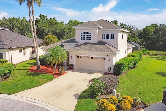 12342 Lavender Loop, Bradenton, FL 34212 - view of front of house featuring stucco siding, driveway, a front yard, and a shingled roof