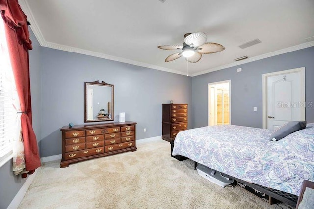 4127 Middle River Ter, Ellenton, FL 34222 - bedroom with carpet floors, crown molding, ceiling fan, and connected bathroom