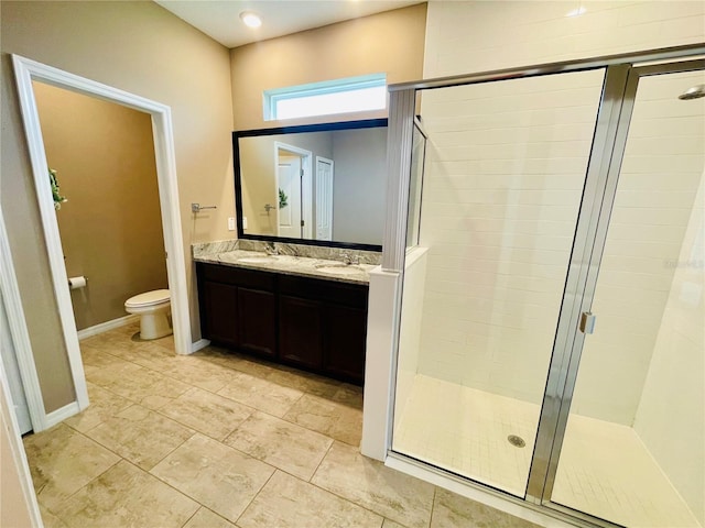 5635 Los Robles Ct, Palmetto, FL 34221 - bathroom featuring a shower stall, double vanity, and tile patterned floors