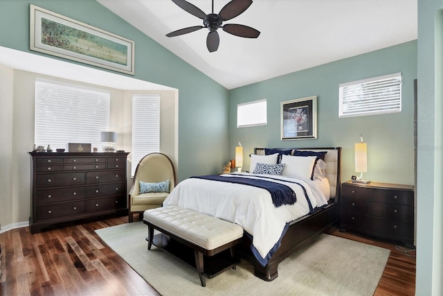 7904 Hampton Ct, University Park, FL 34201 - bedroom with lofted ceiling, wood finished floors, and ceiling fan