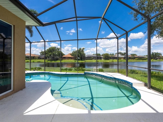 280 Dahlia Ct, Bradenton, FL 34212 - swimming pool featuring a water view, a lanai, and a patio area