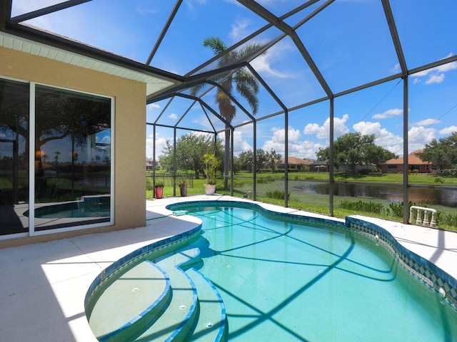 280 Dahlia Ct, Bradenton, FL 34212 - swimming pool with a water view, a patio area, and glass enclosure