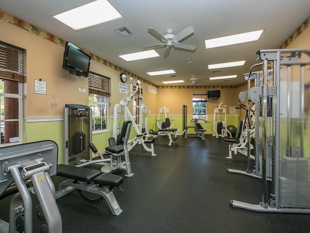 280 Dahlia Ct, Bradenton, FL 34212 - workout area featuring ceiling fan and a skylight