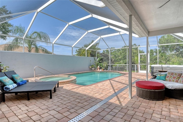 730 137th St NE, Bradenton, FL 34212 - outdoor pool with an in-ground hot tub, a patio area, and glass enclosure