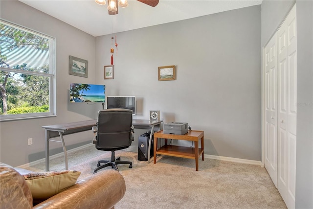 730 137th St NE, Bradenton, FL 34212 - office area with a ceiling fan, plenty of natural light, and carpet floors