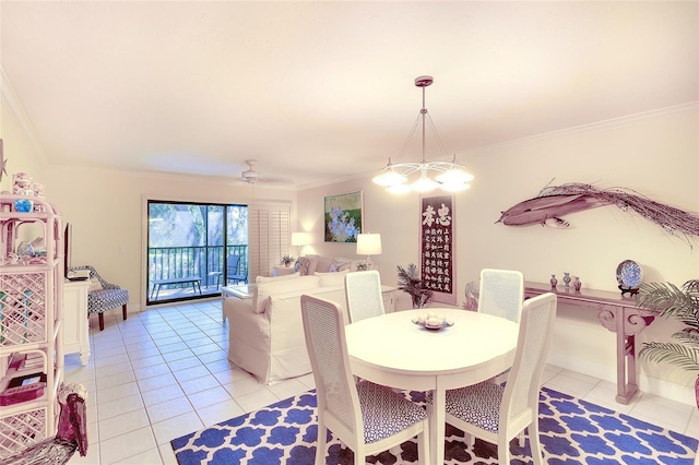 2039 Gulf Of Mexico Dr Unit G3-207, Longboat Key, FL 34228 - dining area featuring light tile patterned floors, a chandelier, and ornamental molding