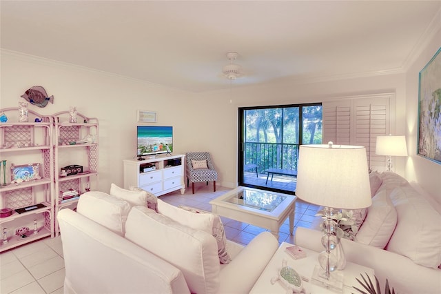 2039 Gulf Of Mexico Dr Unit G3-207, Longboat Key, FL 34228 - living area featuring light tile patterned floors and crown molding