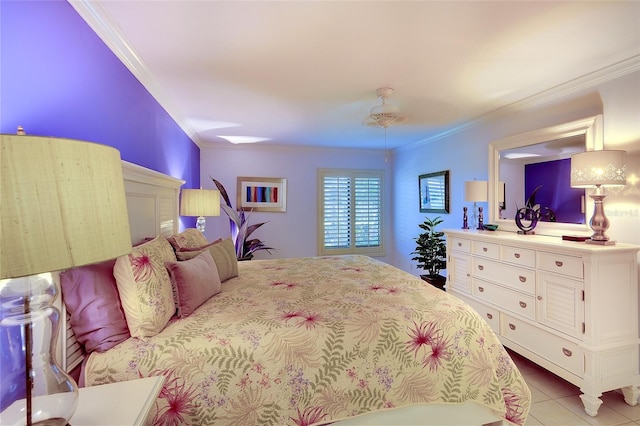 2039 Gulf Of Mexico Dr Unit G3-207, Longboat Key, FL 34228 - bedroom featuring ornamental molding, light tile patterned flooring, and a ceiling fan