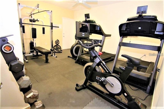 2763 Woodgate Ln Unit 105, Sarasota, FL 34231 - workout room featuring ceiling fan