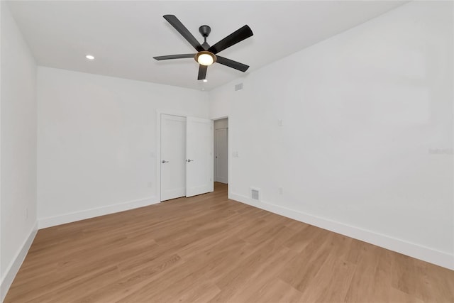 4515 19th Ave W, Bradenton, FL 34209 - unfurnished bedroom featuring light wood finished floors, recessed lighting, and a ceiling fan