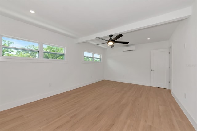 4515 19th Ave W, Bradenton, FL 34209 - unfurnished room featuring light wood-style flooring, recessed lighting, a ceiling fan, a wall unit AC, and beam ceiling