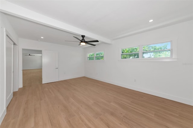 4515 19th Ave W, Bradenton, FL 34209 - unfurnished room featuring light wood-style flooring, ceiling fan, recessed lighting, and beamed ceiling