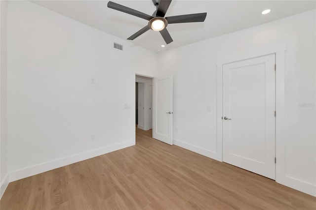 4515 19th Ave W, Bradenton, FL 34209 - unfurnished bedroom with light wood-type flooring, recessed lighting, and ceiling fan