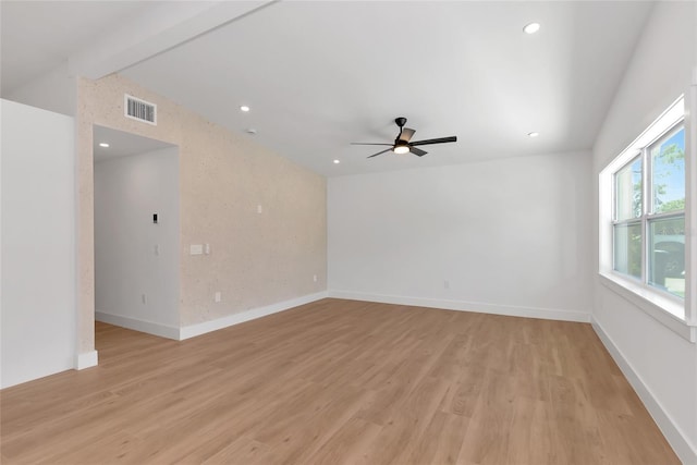 4515 19th Ave W, Bradenton, FL 34209 - empty room with light wood finished floors, a ceiling fan, recessed lighting, and beamed ceiling