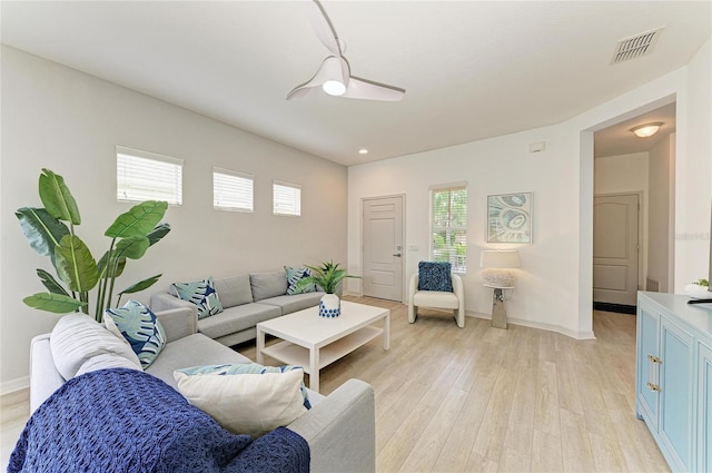11431 Piedmont Park Xing, Bradenton, FL 34211 - living room featuring light wood finished floors, ceiling fan, and recessed lighting