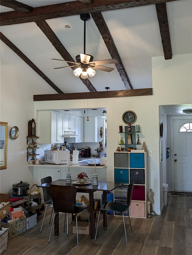 5231 Brassy Loop, North Port, FL 34287 - dining area with beamed ceiling, dark wood-style floors, and ceiling fan
