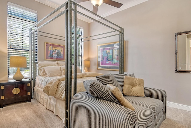 7638 Windy Hill Cv, Bradenton, FL 34202 - bedroom with light carpet, ornamental molding, and ceiling fan