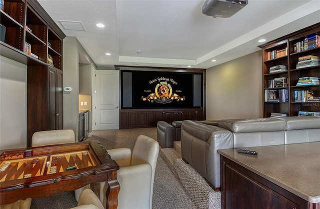 7638 Windy Hill Cv, Bradenton, FL 34202 - carpeted home theater with a raised ceiling and recessed lighting