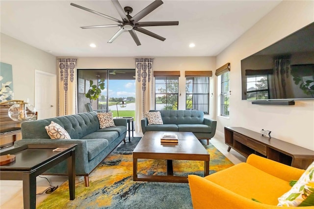 4044 Wisdom Trl, Land O Lakes, FL 34638 - living room featuring recessed lighting and ceiling fan