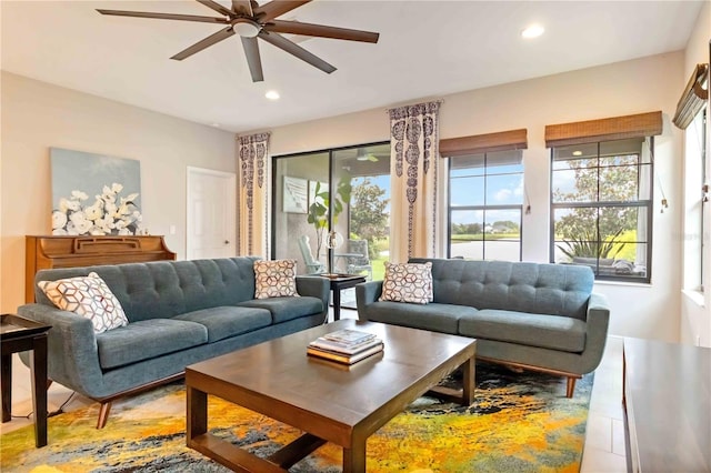 4044 Wisdom Trl, Land O Lakes, FL 34638 - living area featuring a ceiling fan and recessed lighting