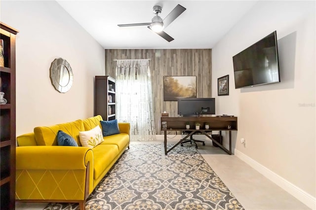 4044 Wisdom Trl, Land O Lakes, FL 34638 - office space featuring a ceiling fan and an accent wall
