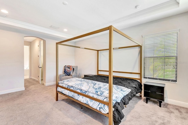 9215 Isabella Cir, Parrish, FL 34219 - bedroom with ornamental molding, arched walkways, carpet, and recessed lighting