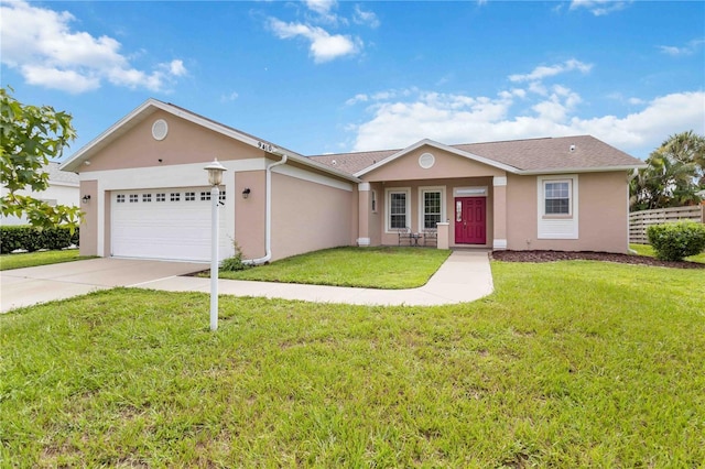9410 71st Ave E, Palmetto, FL 34221 - ranch-style house featuring stucco siding, an attached garage, and concrete driveway