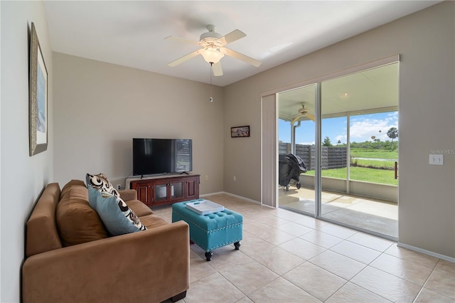9410 71st Ave E, Palmetto, FL 34221 - living room featuring a ceiling fan and light tile patterned floors