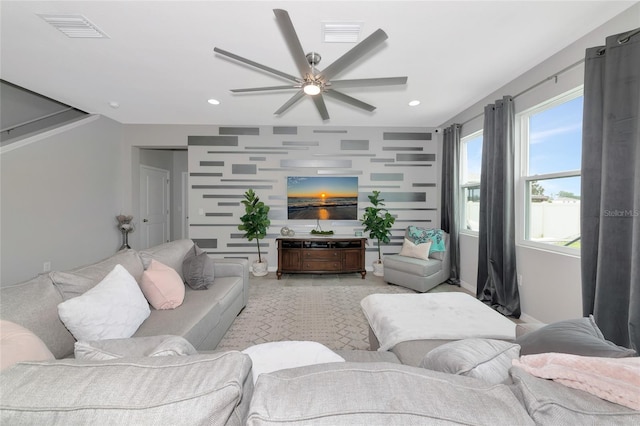 5134 Jackel Chase Dr, Wimauma, FL 33598 - living room with a ceiling fan and recessed lighting
