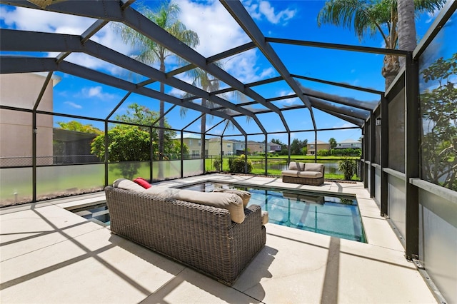 7036 Chatum Light Run, Bradenton, FL 34212 - view of patio / terrace featuring an outdoor hangout area, an outdoor pool, and glass enclosure