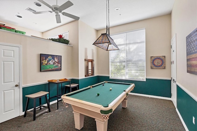8335 Glenrose Way Unit 1513, Sarasota, FL 34238 - game room with dark carpet, a ceiling fan, and billiards table