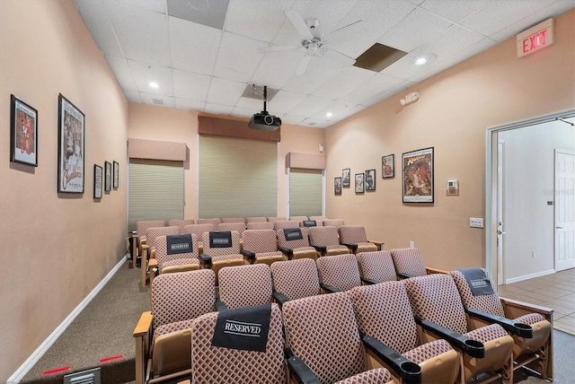 8335 Glenrose Way Unit 1513, Sarasota, FL 34238 - carpeted home theater featuring a ceiling fan and a drop ceiling