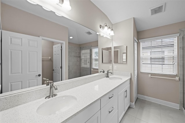 5174 78th St Cir E, Bradenton, FL 34203 - full bath featuring double vanity, tile patterned floors, and tiled shower