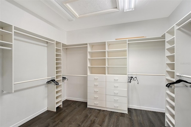 7868 Chick Evans Pl, Sarasota, FL 34240 - spacious closet with dark wood-style flooring and attic access