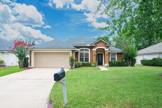572 Sparrow Branch Cir, Saint Johns, FL 32259 - single story home featuring concrete driveway, an attached garage, a front lawn, stucco siding, and a shingled roof