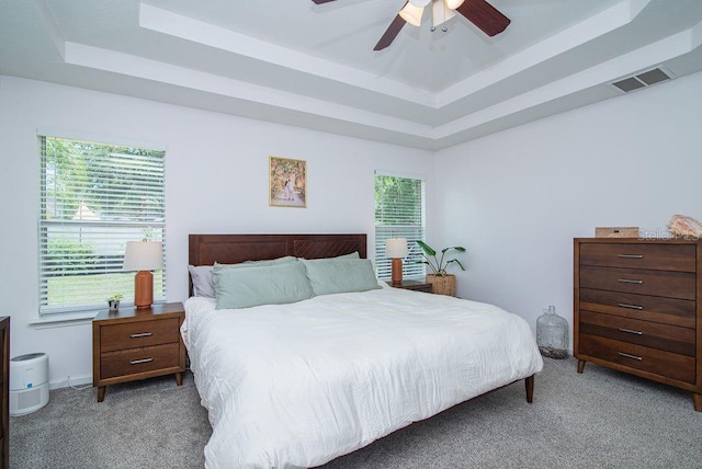 572 Sparrow Branch Cir, Saint Johns, FL 32259 - carpeted bedroom with a raised ceiling, multiple windows, and a ceiling fan